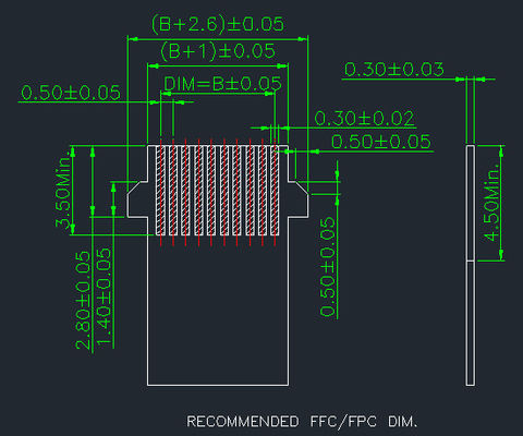 Pitch 0.5mm Fpc Connector 4 Pin tot 68 Pin Rechte hoek 90° Gemakkelijk op Smt Type H 2.55mm