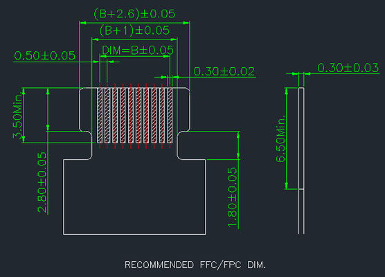 Pitch 0.5mm Fpc Connector 4 Pin tot 68 Pin Rechte hoek 90° Gemakkelijk op Smt Type H 2.55mm